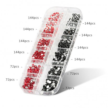 Rhinestones set, Light Siam & Black, 1,6mm - 4mm, 1440 pcs Rhinestones set, Light Siam & Black, 1,6mm - 4mm, 1440 pcs