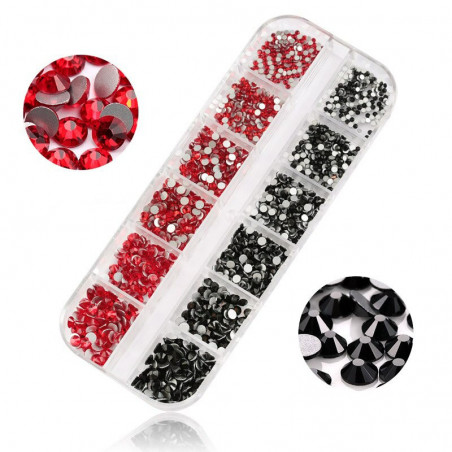 Rhinestones set, Light Siam & Black, 1,6mm - 4mm, 1440 pcs Rhinestones set, Light Siam & Black, 1,6mm - 4mm, 1440 pcs